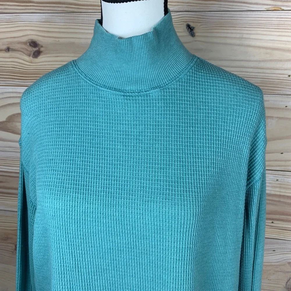 t.la Mock Neck Top Womens L‎ Teal Waffle Knit Long Sleeve Anthropologie Shirt